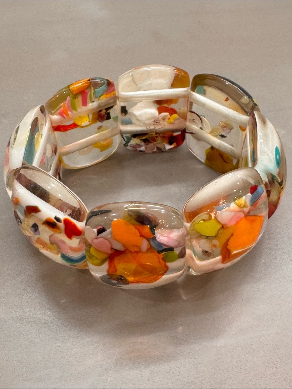 Multicolor Resin Floral Stretch Bracelet - Orange Accent